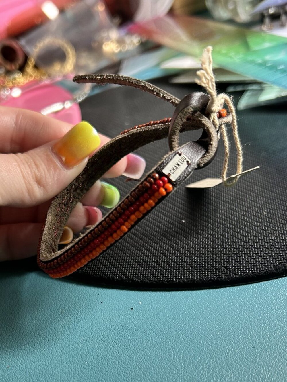 Chan Luu Handcrafted in Kenya Leather Seed Bead Sunset Wrap Bracelet NWT